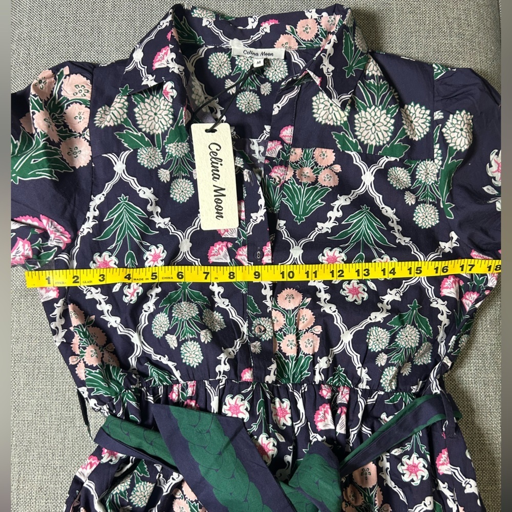 NEW NWT CELINA MOON Navy Tie Waist Floral Maxi Dress 100% Cotton - Picture 12 of 14